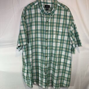 Harbor Bay Shirt Mens 2XL XXL Casual Pocket Button Down Green Plaid Short Sleeve